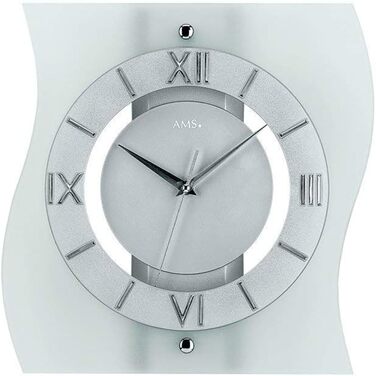 AMS F5909 Radio Wall Clock, Wood, Silver, 35 x 35 x 12 cm