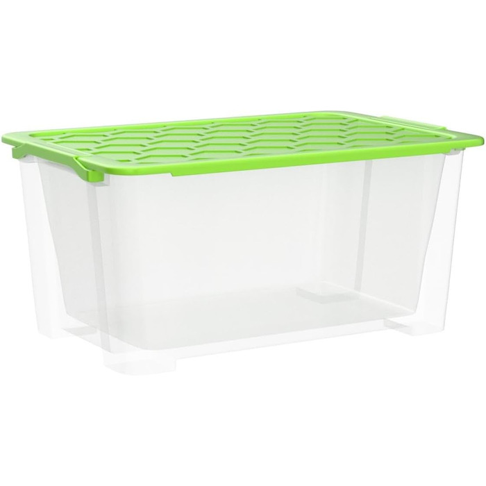 Rotho Evo Safe Keeping Storage Boxes with Lid, Plastic, Turquoise/Transparent (3-Piece Set of 44L Storage Boxes with Lid)