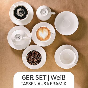 6 Ceramic Cappuccino Cups – with Saucers – 180 ml – with Gift Box – Dishwasher Safe