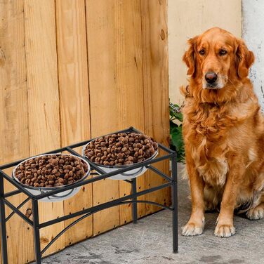 Підставка для мисок для собак маленьких, середніх та великих порід з 2 нержавіючих мисок, стабільна станція для годування, неслизька підставка для мисок для води та корму, годівниця для собак (S)