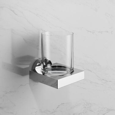 KEUCO Toothbrush Holder, Crystal Glass, Adhesive Mounting, No Drilling Required, High-Gloss Chrome, Glass with Holder, Toothbrush Holder, Edition 90 (including adhesive set)