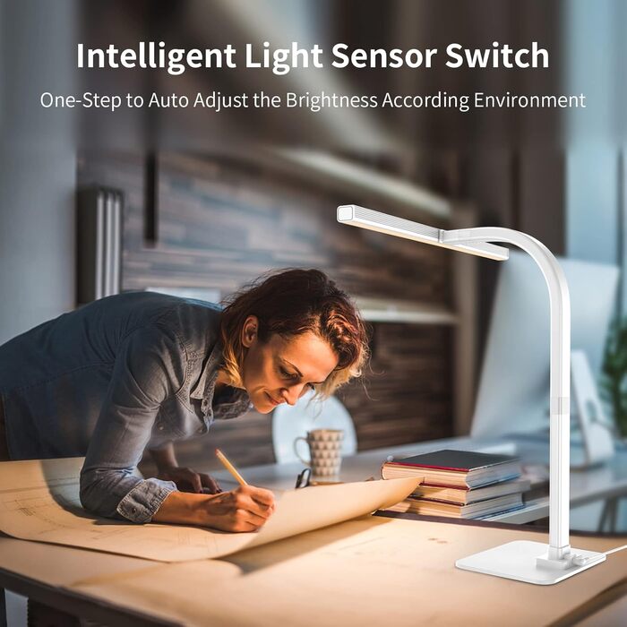 LED лампа настільна EppieBasic з регулюванням яскравості, 12W, для офісу та дому, захист очей, 6 кольорів, автоматичне регулювання білого світла