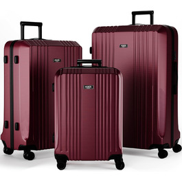 Набір валіз FERGÉ 3 шт. з жорстким корпусом та TSA-замком. Валізи-троліки (ручна поклажа, L, XL). Набір з 3 валіз з міцного полікарбонату, темно-червоного кольору.