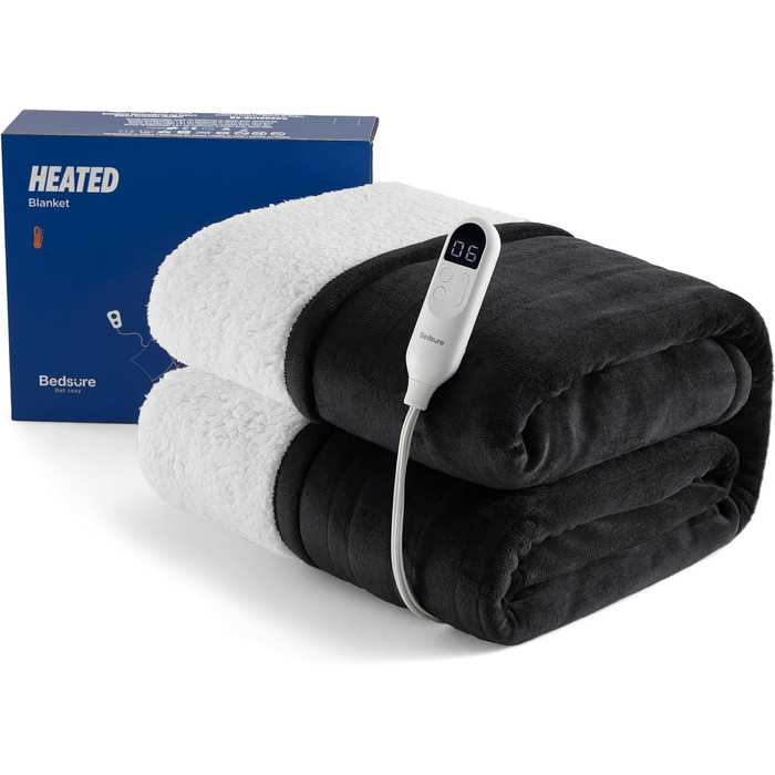 Електрична ковдра BEDSURE з автовимкненням, 130x180 см, сіра (180 x 200 см, чорна)