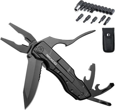 Мультитул RAXCO 18-в-1: компактний інструмент для виживання на природі (затискач, ніж, відкривачка, викрутка) для полювання та риболовлі, чорний