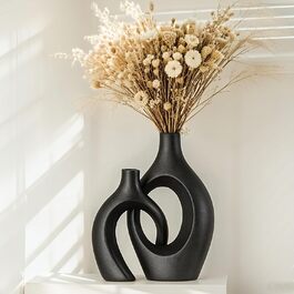 SUKIYPO Ceramic Vase Set - Modern Beige Vases (2-Pack) for Nordic, Boho Home Decor - Large Flower Vases for Living Room, Office, Farmhouse, Coffee Table