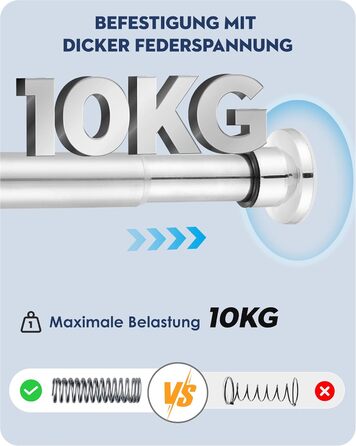 Штанга для душу з нержавіючої сталі без свердління, телескопічна, 70-195 см, срібна