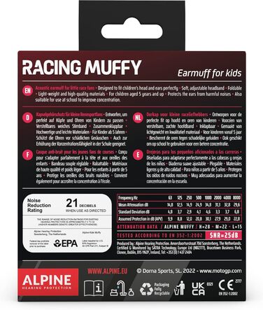 Дитячі навушники-заглушники Alpine Muffy – захист від шуму для дітей до 16 років, регульоване наголов'я (Motogp)