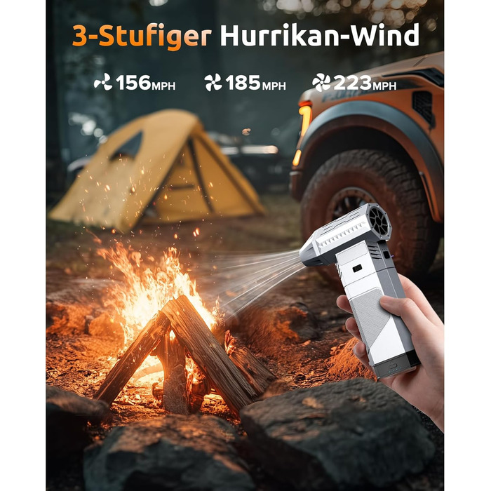 Електричний пилодув Luftduster з акумулятором 8000mAh, 220g повітряного потоку, LED, для ПК, авто та електроніки (срібний)