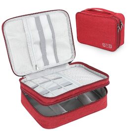 Органайзер для кабелів AiQInu: універсальна дорожня сумка-кубик для кабелів, 3-шаровий водонепроникний органайзер для зарядних кабелів, Powerbank, USB-накопичувачів, SD-карт (червоний)