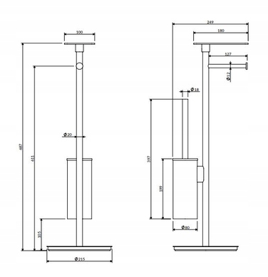 Тримач для туалетного паперу та йоржика з полицею OMNIRES MODERN PROJEKT, антрацит
