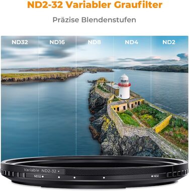 Фільтр ND K&F Concept Variabler, 62mm - Змінний Графічний Фільтр ND2-32 (1-5 Stop) для камер та телефонів