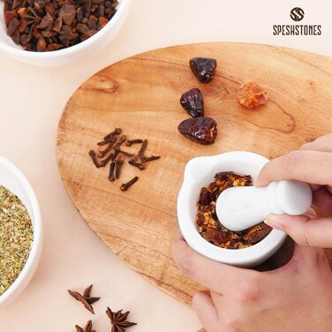 Набір ступки та пестика з мармуру, 7,6 см, ручної роботи, для кухні та декору, подрібнювач спецій та трав (білий)