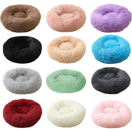 Кругле м'яке ліжко для собак та котів Haoye, плюшеве, зручне, миється, Ø 50 см, бордовий