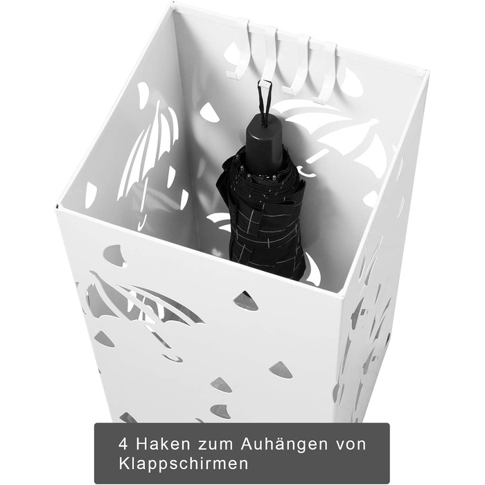 WOLTU Iron Umbrella Stand with Water Tray - 20x20x49cm - 4 Hook Design
