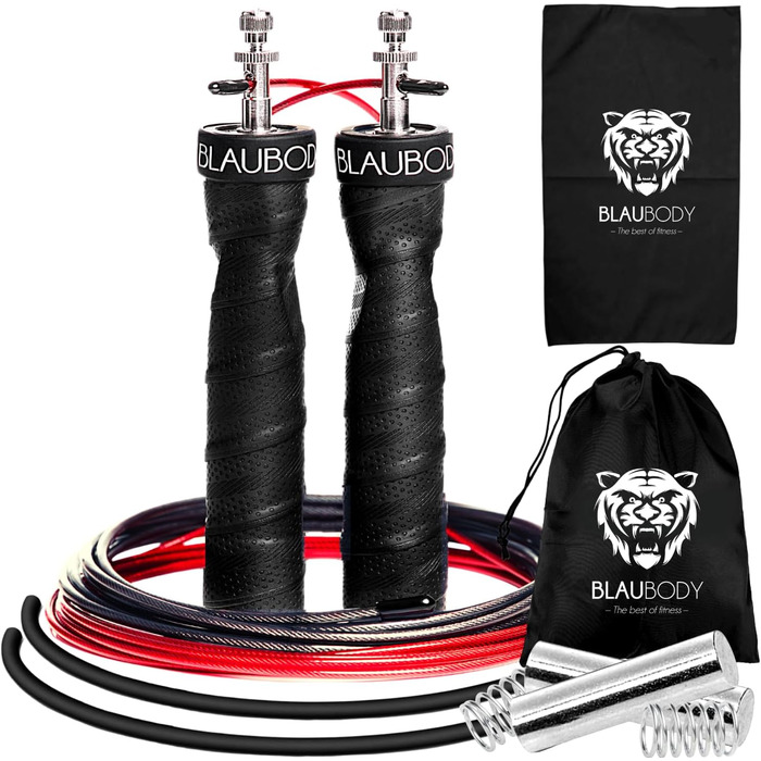 Speed rope with weight, ball bearings (2x160g included + microfiber towel + 2 replacement ropes) Speed rope for adults, fitness, boxing, training, MMA, jump rope, weighted jump rope