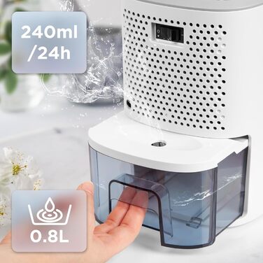 Зволожувач повітря Duronic DH06 WE – тихий осушувач для кімнат 5-10 м², компактний конденсаційний осушувач з баком 0.8 л, 23 Вт, захист від плісняви та конденсату, ідеально для спальні