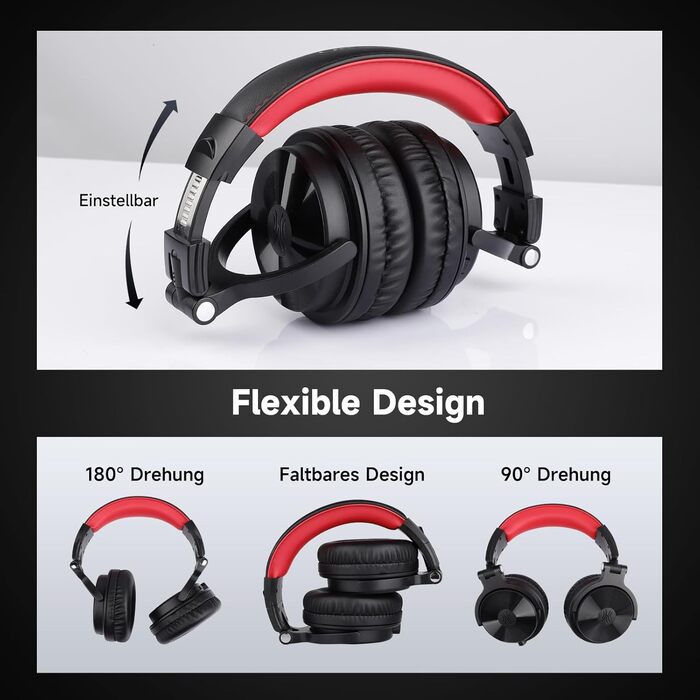 OneOdio Бездротові навушники Over-Ear Bluetooth з Bluetooth 5.2, 50мм драйвер, Hi-Fi Stereo, складні, з мікрофоном для ноутбука/телефону/ПК - Червоні