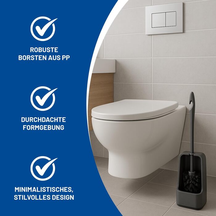 Набір для туалету Rival Recycling Quadrat з щіткою для очищення краю - ергономічна щітка для унітазу з переробленого матеріалу, для швидкого та ретельного очищення, сірий колір