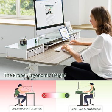 FEZIBO Electric Standing Desk with 2 Drawers - 140x60cm, Memory Control, Anti-Collision System, Light Brown Woodgrain