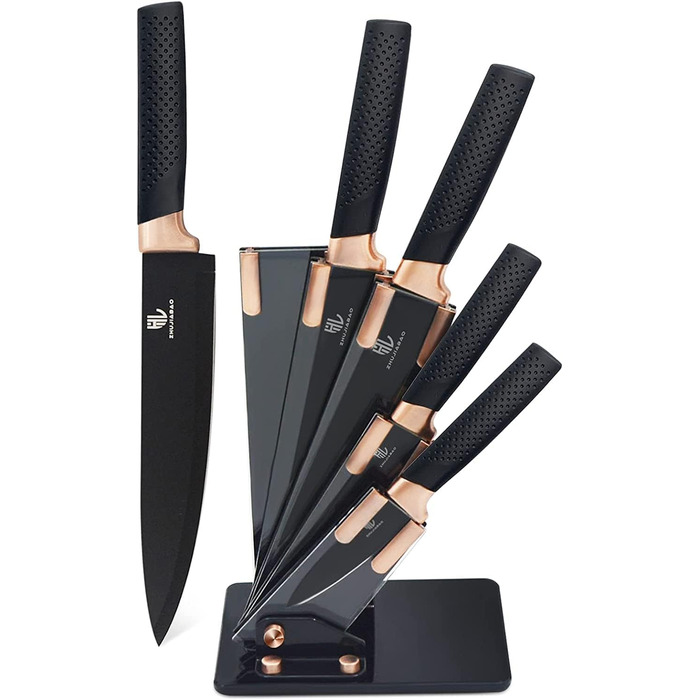 Набір кухонних ножів HL Zhujiabao 6 шт. з підставкою, професійний, нержавіюча сталь, антипригарне покриття, подарунковий