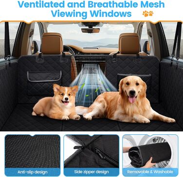 Водонепроникний захист для заднього сидіння авто: килимок для собак з боковими бар'єрами та віконцем, універсальний, анти-царапин, захист сидіння
