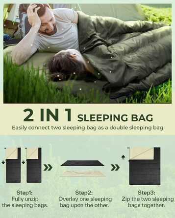 Ohuhu Lightweight Sleeping Bag - Compact & Ultralight (900g) Summer Sleeping Bag for Camping, Travel, Festivals - Indoor/Outdoor Use - Black