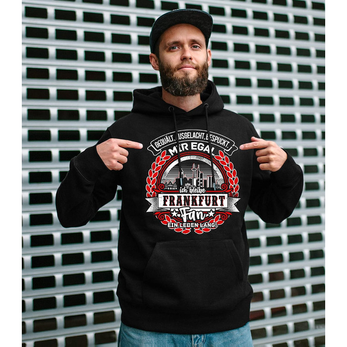 Чоловічий худі UGLYSHIRT Frankfurt — чорна толстовка з капюшоном з принтом скайлайн Франкфурта, спортивний стиль, розмір XL