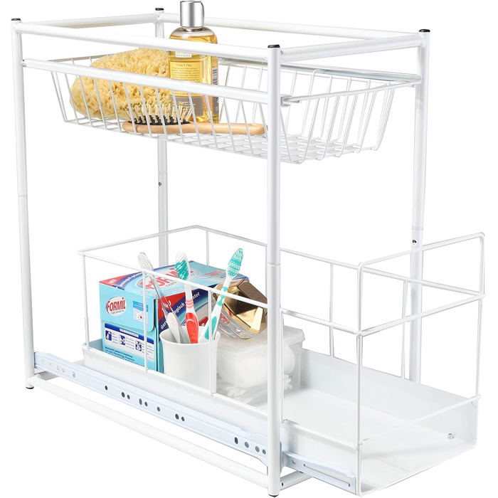 International Household Telescope Drawer - Kitchen Cabinet Drawer for Kitchen Cabinets from 30 cm Width, Storage Basket Drawer Installation, Telescope Basket for Kitchen Cabinet, made of Metal (white)