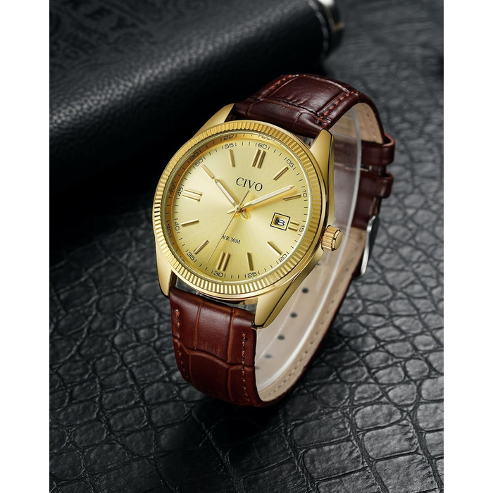 Годинник чоловічий CIVO з нержавіючої сталі: прості аналогові годинники для бізнесу з підсвічуванням дати - водонепроникні для роботи та відпочинку - стильний подарунок для чоловіків (колір: коричневий)