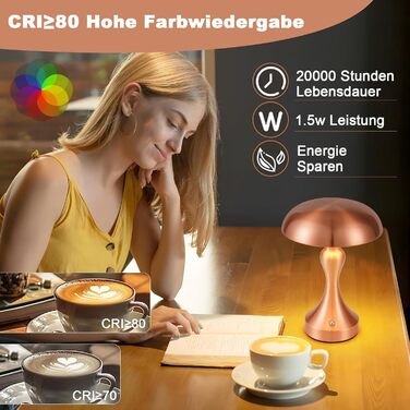 Бездротова настільна лампа з LED-підсвічуванням, сенсорне керування, регулювання яскравості, вінтажний стиль, USB-зарядка, нічник для спальні/вітальні (червоно-бронзова, 2 шт.)