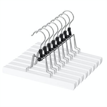 Дерев'яні вішалки для штанів AMKUFO з кліпсами (12 шт.), антиковзні вішалки для спідниць, фіксатори для штанів, надійні вішалки з масивного дерева, поворотний 360° гачок (білий/розкішний сад)