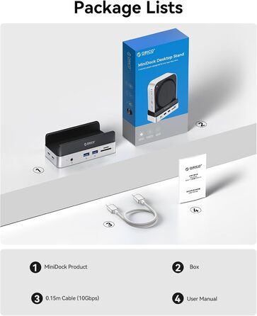 ORICO MiniDock: Док-станція та підставка для Mac mini M4/M4 Pro з корпусом для NVMe SSD, хаб USB-C з 4K HDMI, DisplayPort, SD/TF 3.0, USB-C/A 10Gbps, PD 100W - VS10 (6-in-1, 2TB)