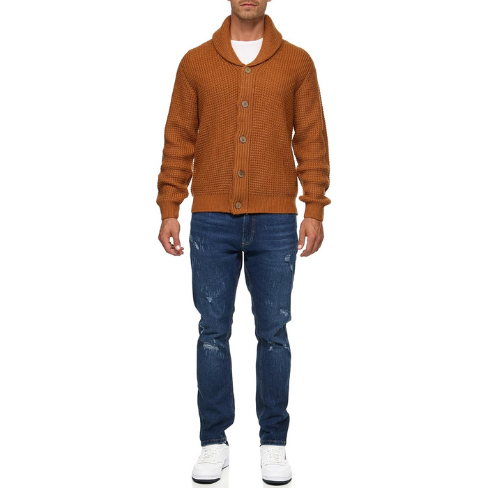 Чоловічий кардиган Indicode INBrandox з коміром-шарфом та кнопковою застібкою | Дріб'язковий кардиган для чоловіків (M, Карамель)