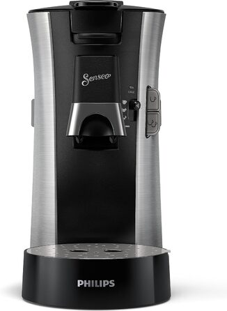 PHILIPS Senseo Select Coffee Pad Machine – Coffee Strength Choice Plus, Memo Function, Crema Plus Technology, 0.9L Water Tank, Two-Cup Function, Adjustable Outlet, Environmentally Friendly (CSA250/10) Brushed Steel