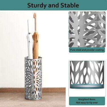LAND VOI Metal Umbrella Stand - Rectangular, Portable with Drip Tray - Silver