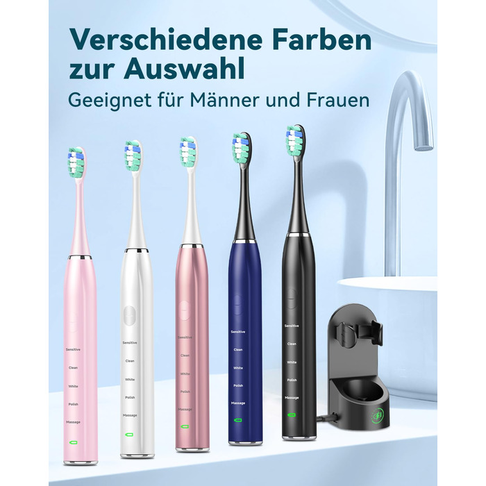 Електрична звукова зубна щітка для дорослих з відбілюючим ефектом - Ultraschall Zahnbürste з 8 насадками, 5 режимами чищення та кейсом для подорожей (Синій)