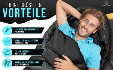 Спальний мішок WALDNER Daunenschlafsack Ultraleicht - ультралегкий, 4 сезони, 800г пуху, 600FP, для кемпінгу та відпочинку на природі (до 200см)