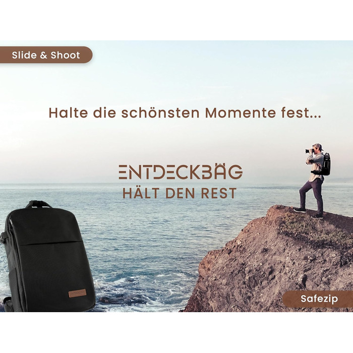 Чорний рюкзак для камери: захист від крадіжок, відділення для ноутбука 14