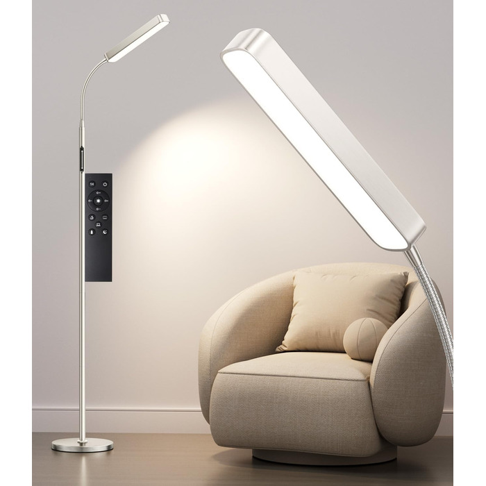 LED торшер Ehaho з регулюванням яскравості, чорний | Торшер-лампа з пультом дистанційного керування | 3 кольори світла (теплий, нейтральний, холодний) | Сучасний торшер для спальні, вітальні, офісу