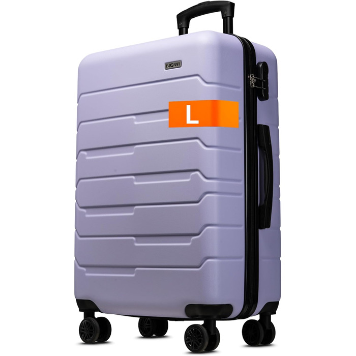 Чемодан NOWI Bergamo: водостійкий, 8 коліс, 360°, телескопічна ручка, повне оздоблення всередині (L, фіолетовий)