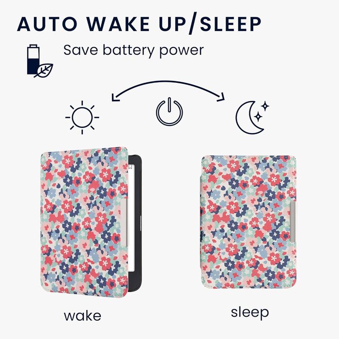 Чохол-книжка kwmobile для Tolino Shine 3 - яскравий дизайн з пастельними квітами (синій, жовтий, зелений, червоний, рожевий)