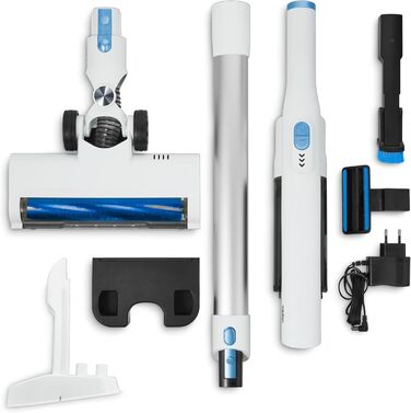 MEDION MD11515: Бездротовий акумуляторний пилосос 2-в-1 (білий) з насадкою для підлоги та трубою, BLDC мотор, HEPA 13 фільтр, 20 kPA, станція зарядки