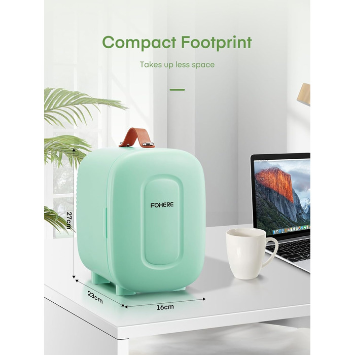 Міні-холодильник FOHERE 5л для косметики та напоїв з USB-живленням, 220V/12V, для спальні, офісу, авто (зелений)