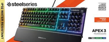 Клавіатура SteelSeries Apex 3 - ігрова з RGB-підсвічуванням та магнітною підставкою для зап'ястя (QWERTZ)
