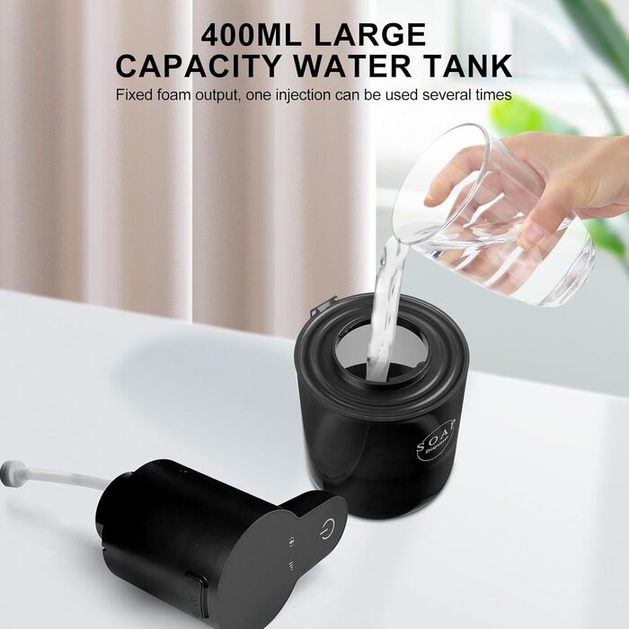 Автоматичний диспенсер для рідкого мила Cuteefun, 400 мл, сенсорний, індикатор заряду, 4 рівні дозування, для ванної/кухні, чорний