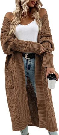 Жіночий в'язаний кардиган Saodimallsu Strickjacke: довгий, об'ємний, з кишенями, світло-зелений (колір: коричневий, розмір: S)