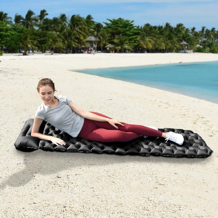 Ultralight Inflatable Camping Mat with Pillow - Waterproof Folding Air Mattress for Camping, Hiking, Travel & Backpacking - Black
