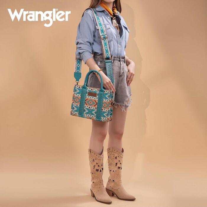 Сумка жіноча Wrangler в стилі вестерн, візерунок ацтеків, бірюзова (з ремінцем для гітари)