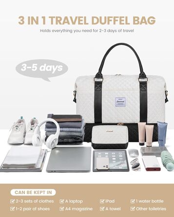 Спортивна дорожня сумка LOVEVOOK для жінок, велика, ручна поклажа, для подорожей, вихідних, сімейного відпочинку, сумка для лікарні/перевдягання, сауна, басейн, XXL, 2 шт. (Бежевий, Чорний)